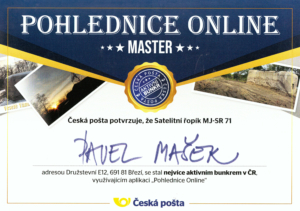Česká pošta vytvořila diplom pro Satelitní řopík - nejvíc aktivní bunkr v ČR