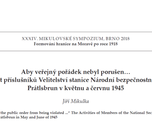 XXXIV. Mikulovské sympozium, Brno, 2018 - Formování hranice na Moravě po roce 1918
